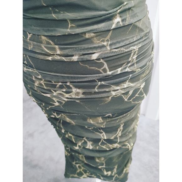 Zara Bodycon Mini Dress Midi Skirt Green Marble Mesh XS NWT - Picture 4 of 7